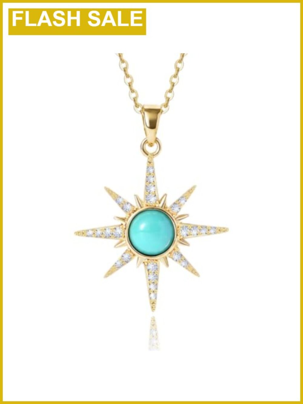Gold Plated Star Necklace Turquoise Birthstone Pendant for Women
